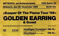 Golden Earring ticket November 29 1989 Berlin (Germany)